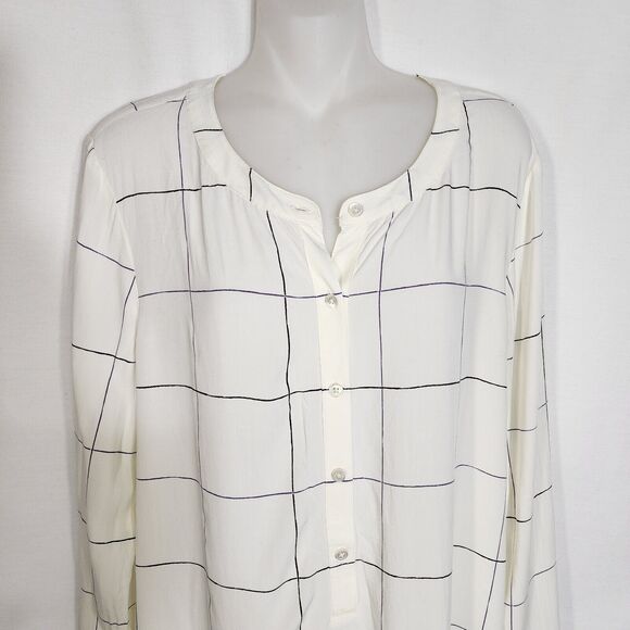 J Jill Womens Tunic Blouse Medium Popover Ivory Windowpane Check Half Button - Picture 3 of 9